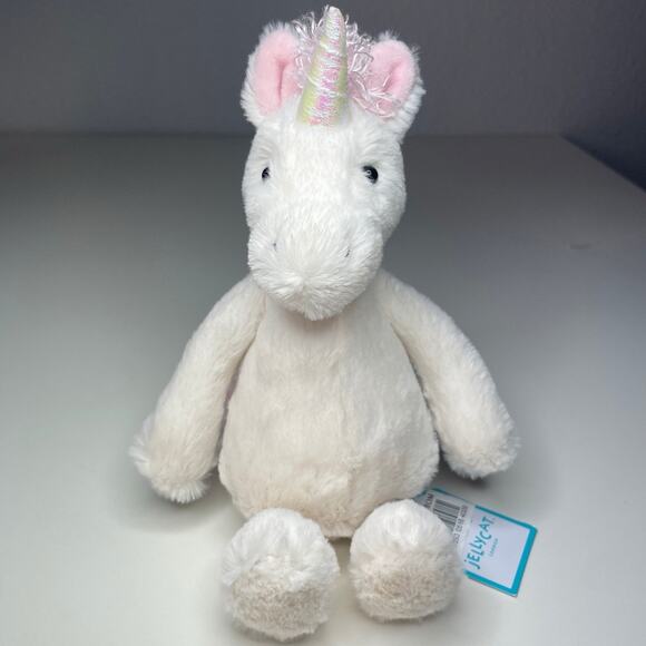 Jellycat Small Bashful Unicorn Plush 8" White Pink Stuffed Animal NWT - Picture 1 of 15